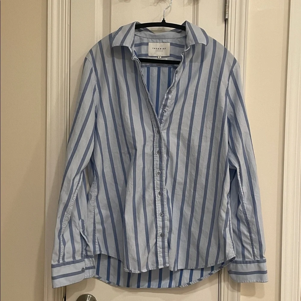 The Shirt by Rochelle Behrens Blue Stripe The Boyfriend Button Down Shirt - Picture 2 of 7